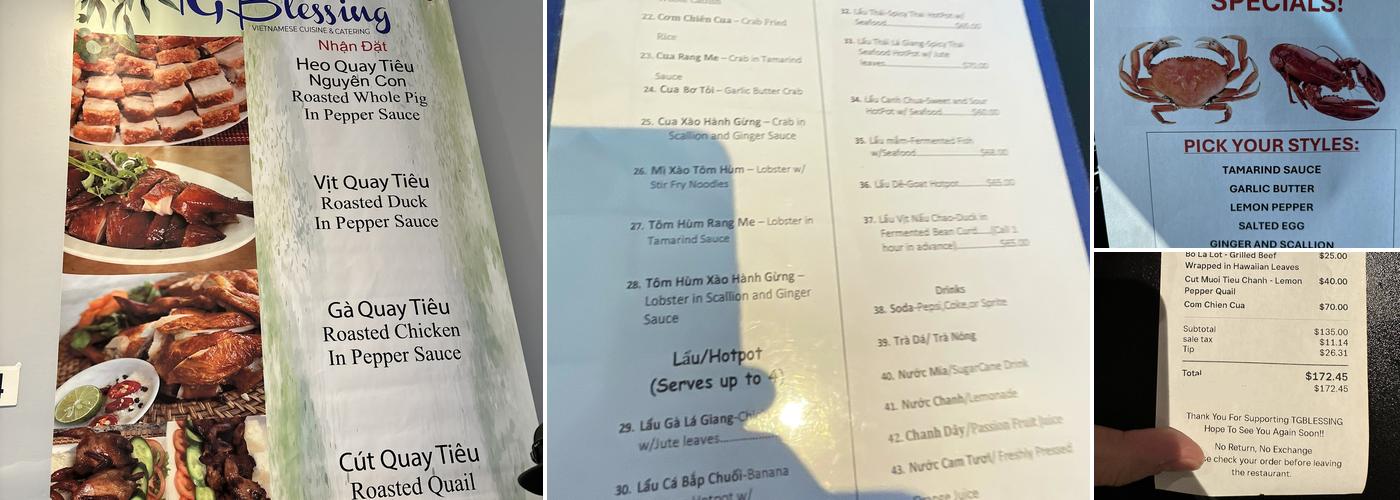 Tgblessing Vietnamese cuisine and catering Menu