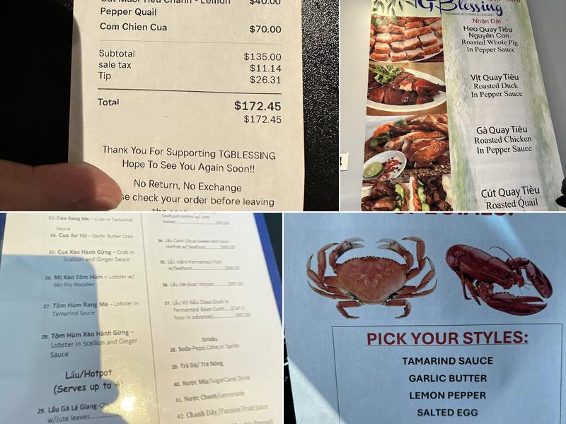 Tgblessing Vietnamese cuisine and catering Menu