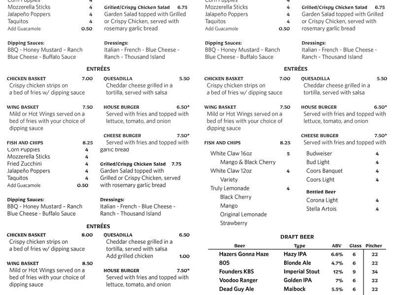 Swordfish Pub Menu