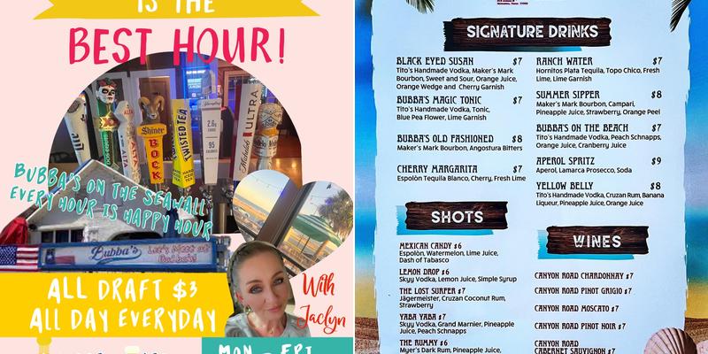 Bubba's Beach Bar Menu