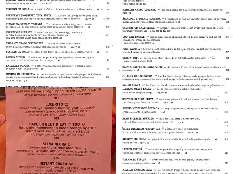 Low Bar Menu