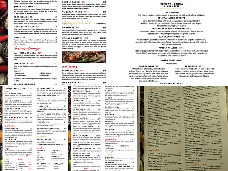 Sazón Menu