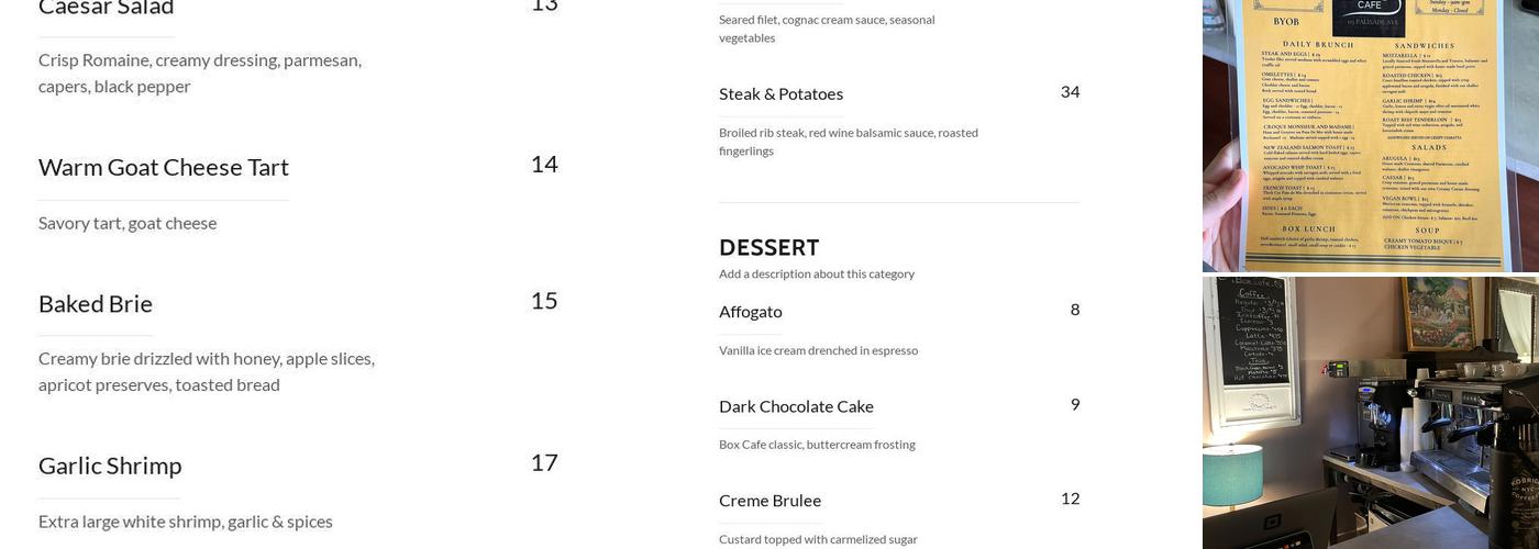 Box Cafe Menu