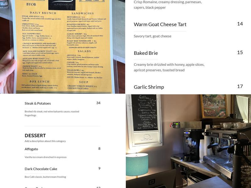 Box Cafe Menu