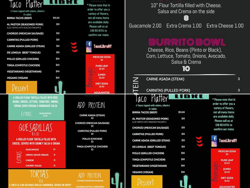 Taco Libre Menu