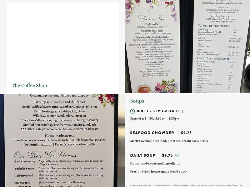 The Dining Room at Butchart Gardens Menu