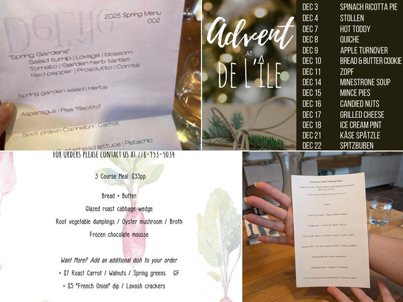 De L'île Restaurant Menu