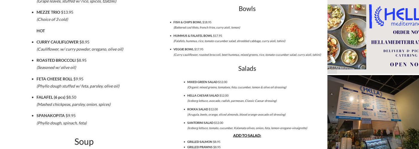Hella Mediterranean Menu