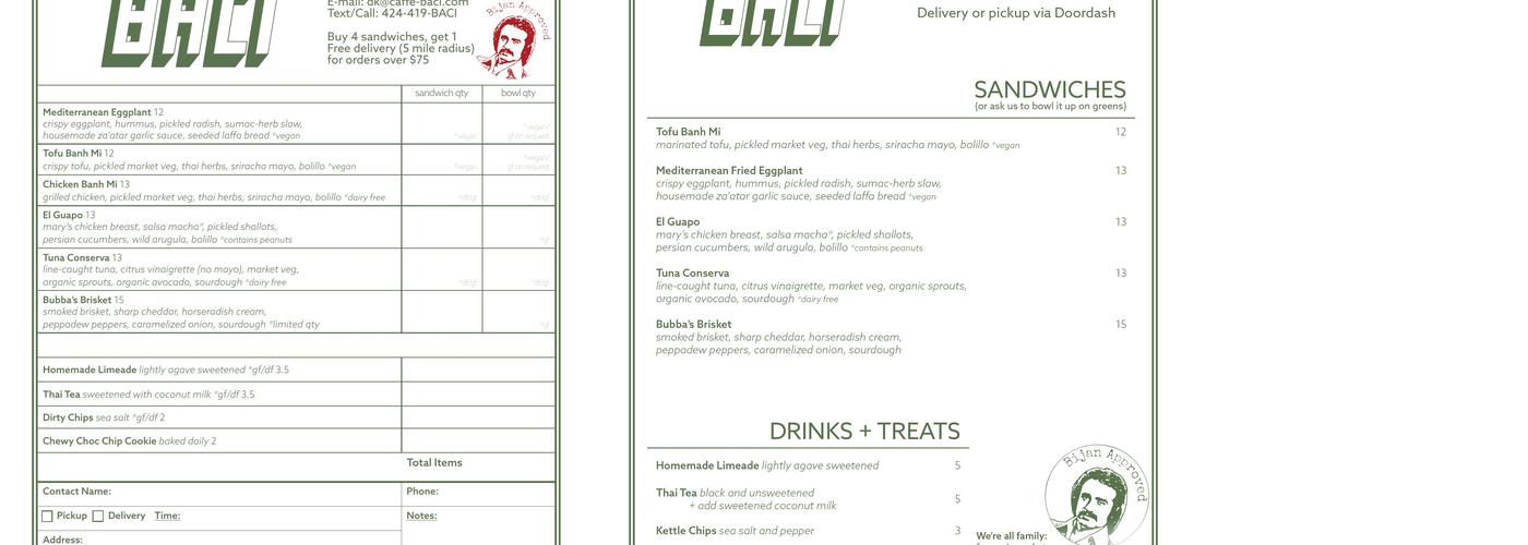 Caffè Baci Menu