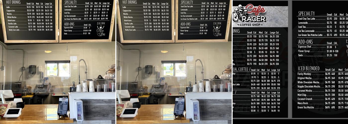 Cafe Racer Coffee Shop Menu