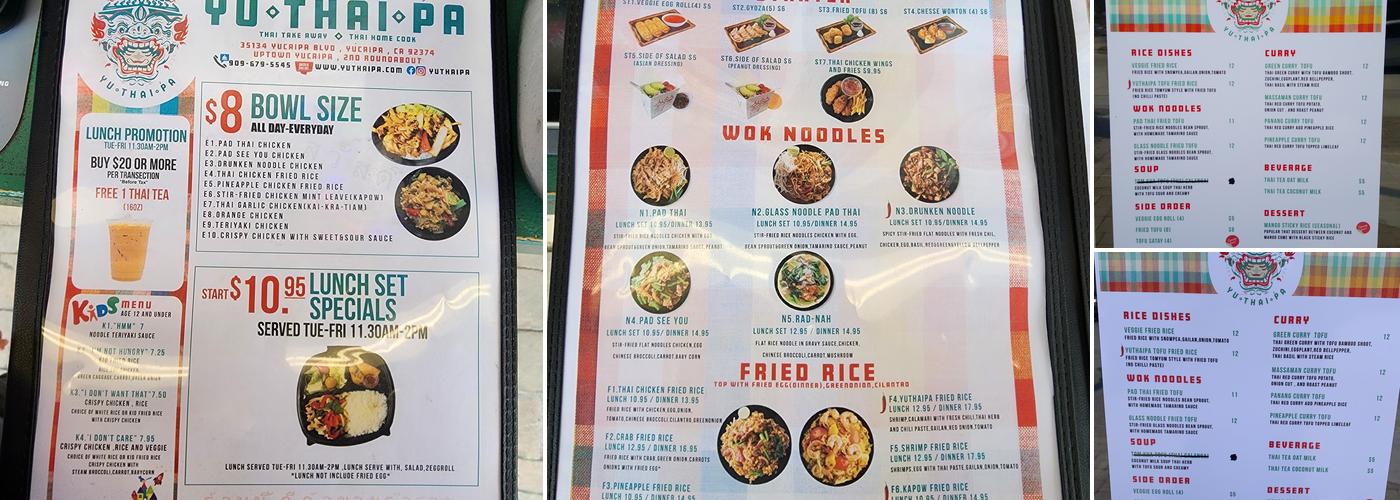 Yuthaipa Menu