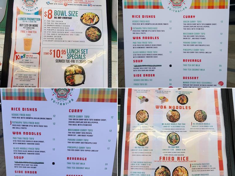 Yuthaipa Menu