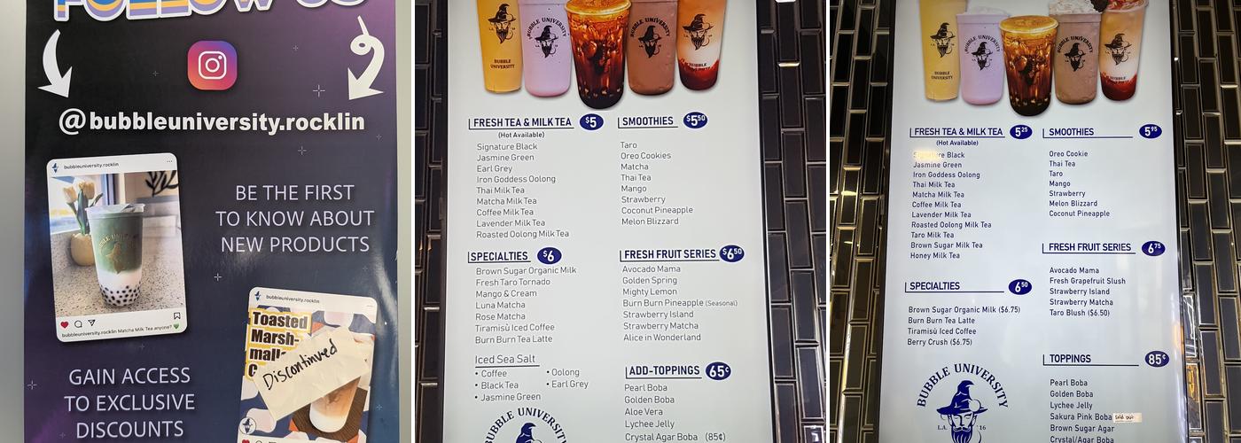 Bubble University Menu