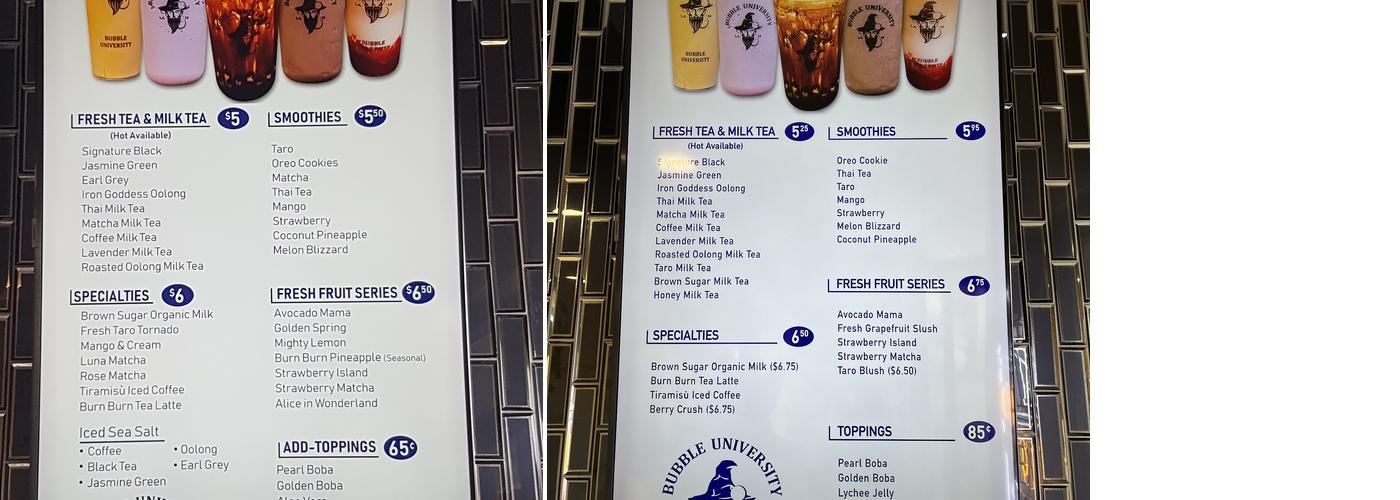 Bubble University Menu