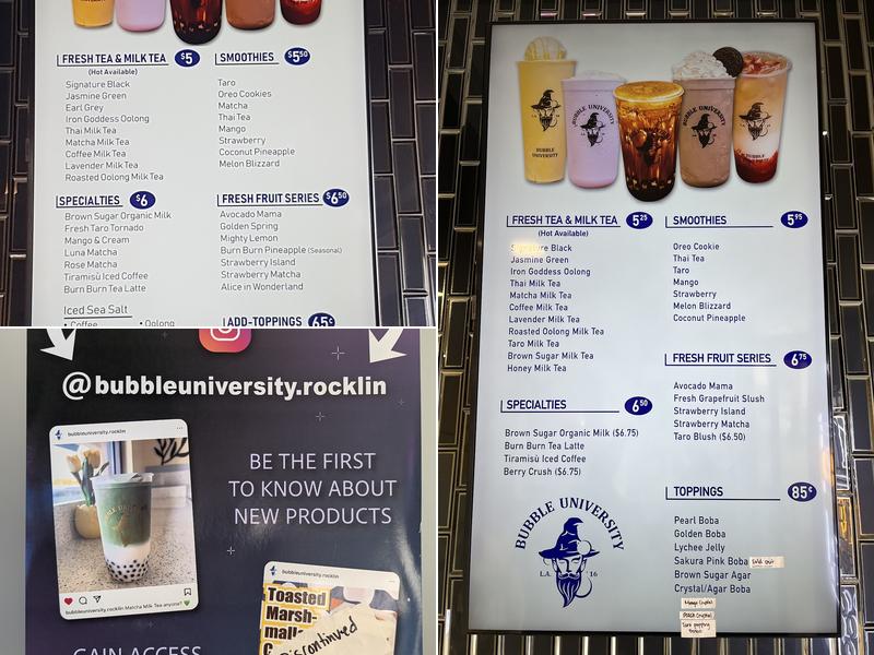 Bubble University Menu