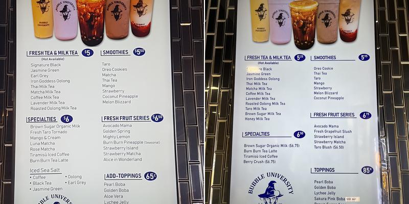 Bubble University Menu
