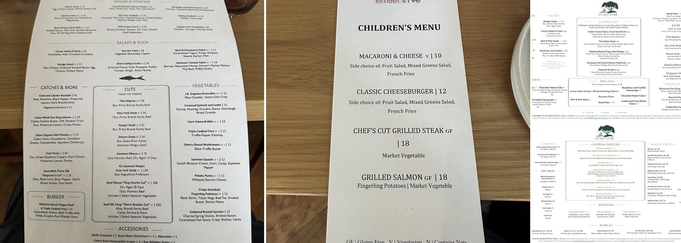 Ember & Rye Menu