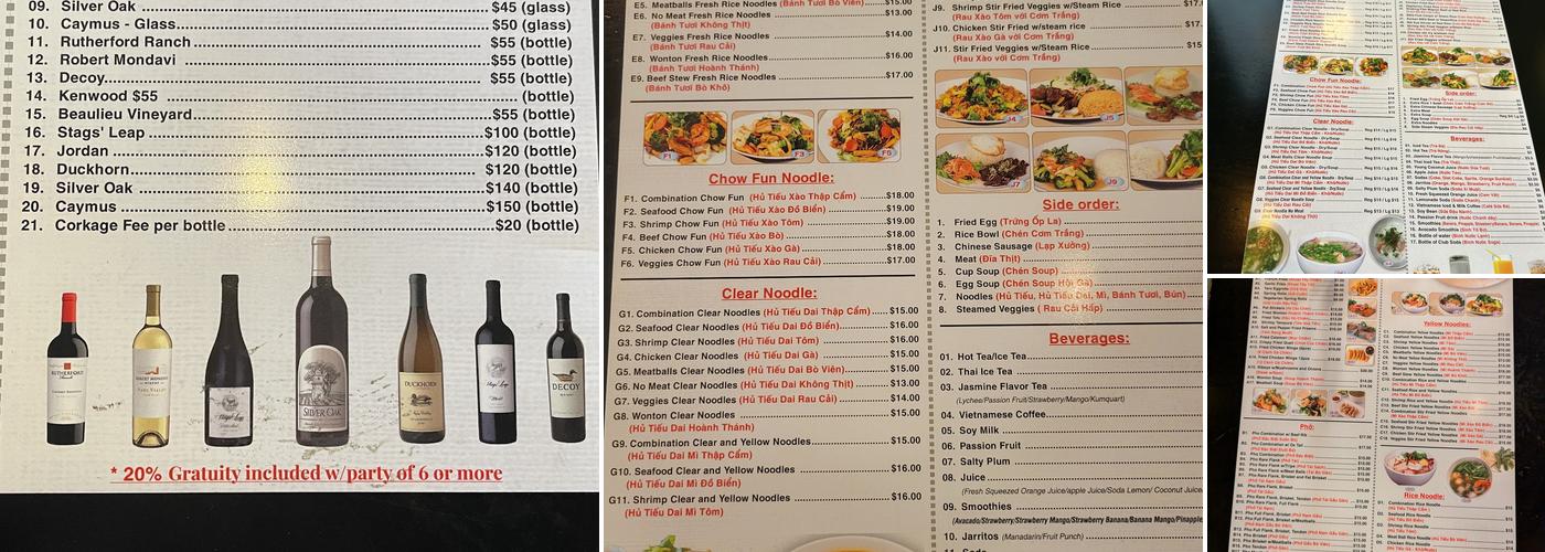 KV Noodle Menu