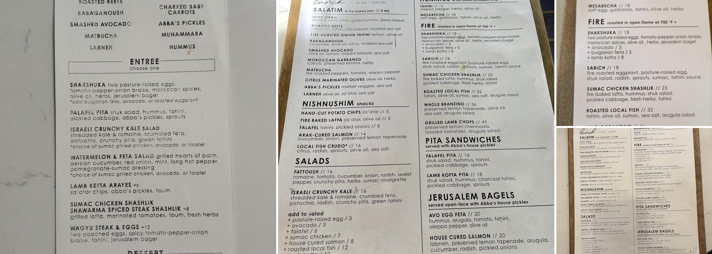 Abbalé Telavivian Kitchen Menu