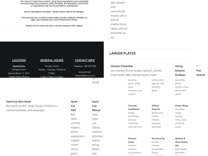 Mama Foo Foo Menu