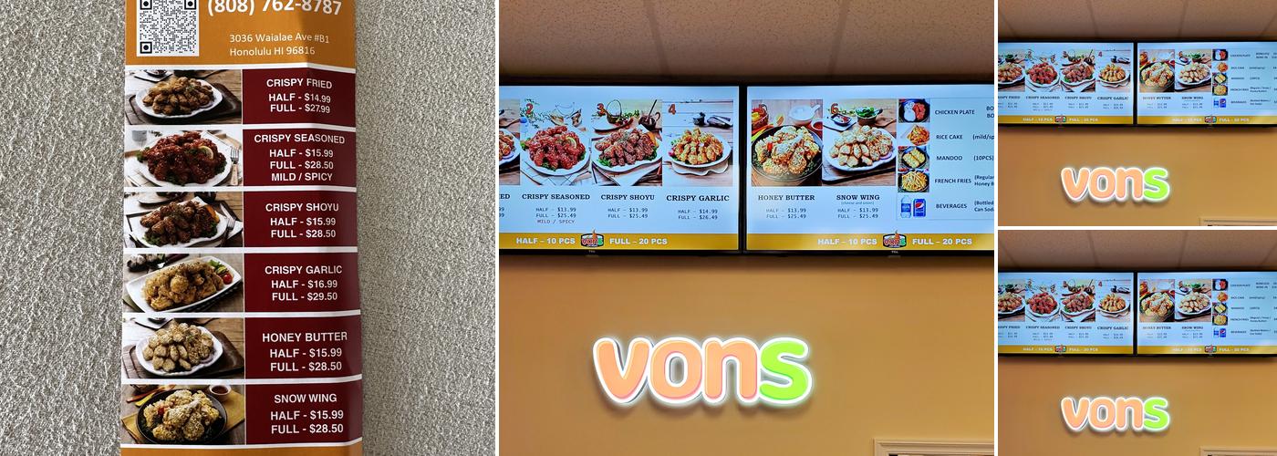 Vons Chicken Kaimuki Menu