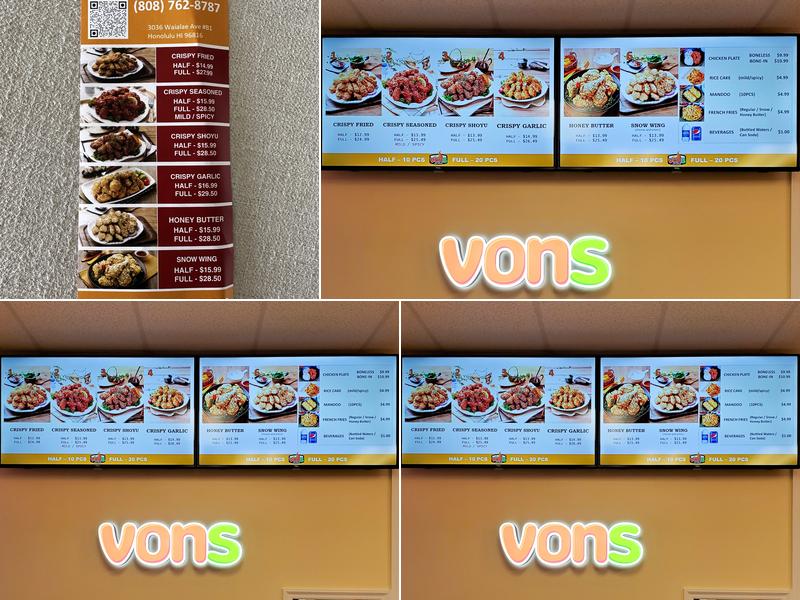 Vons Chicken Kaimuki Menu