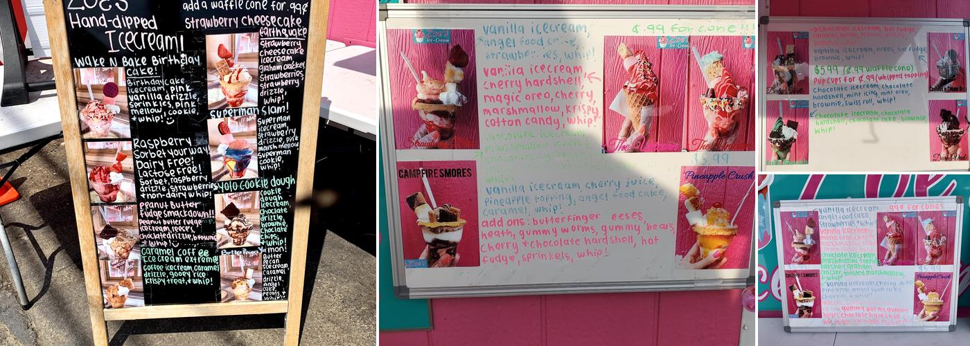 Zoe's Ice-Cream Menu