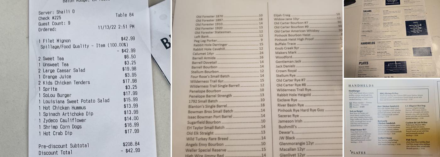 SoLou Baton Rouge Menu