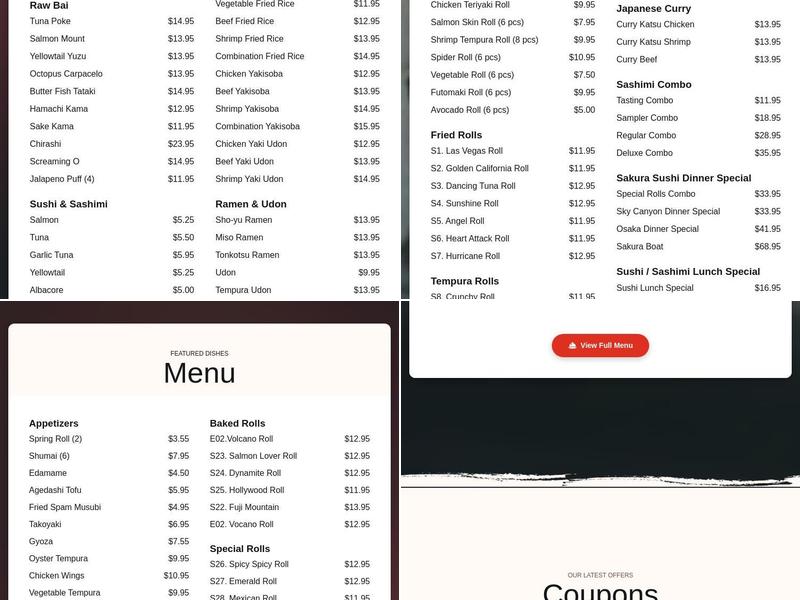 Sakura Ya Menu