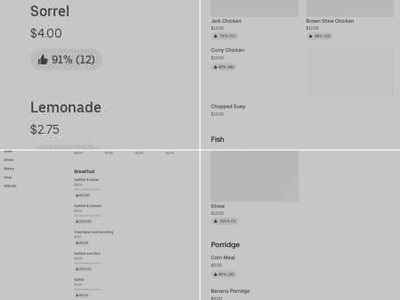 Unique J Kitchen and Bakery Menu