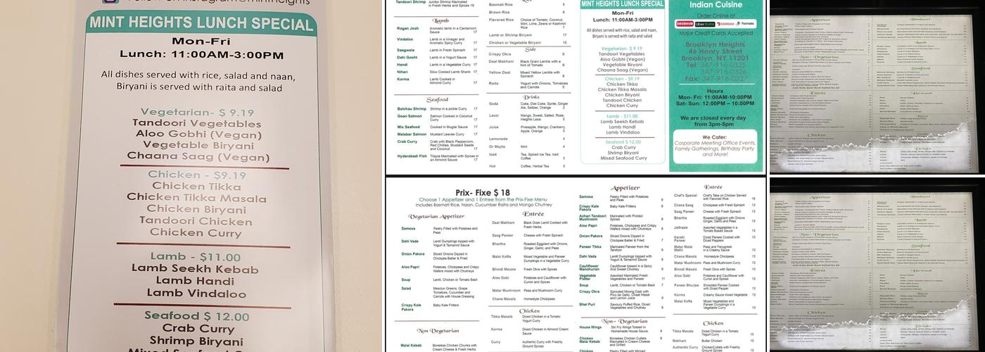 Mint Heights Menu