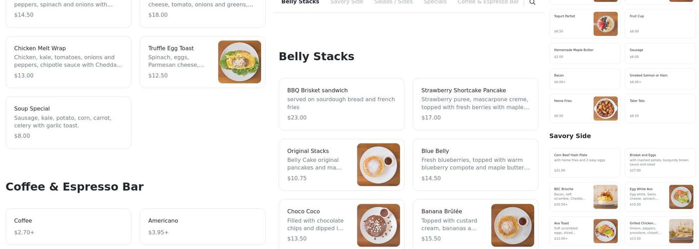 Belly Cake Pancake House Menu