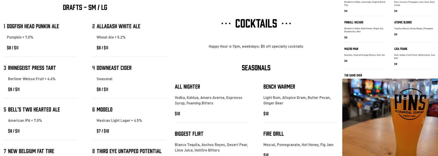 Pins Mechanical Co Menu