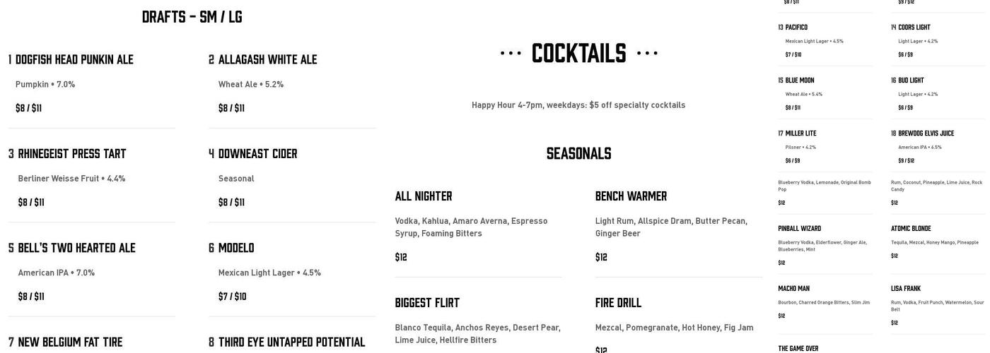 Pins Mechanical Co Menu