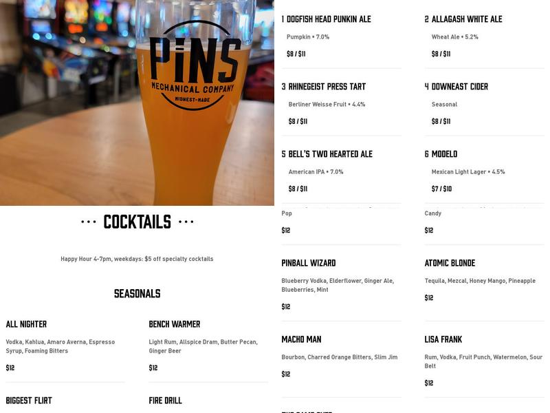 Pins Mechanical Co Menu