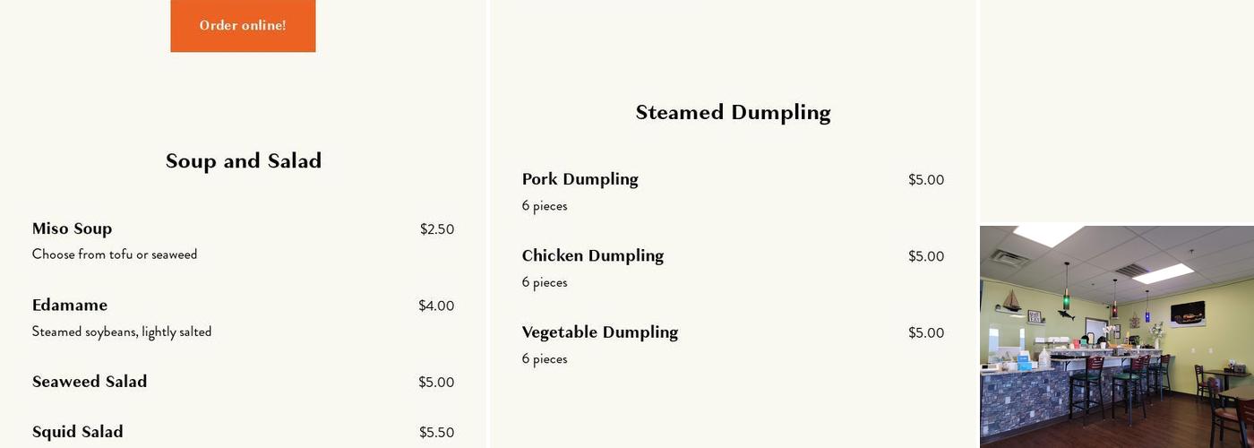 Creek Sushi and Poke Menu