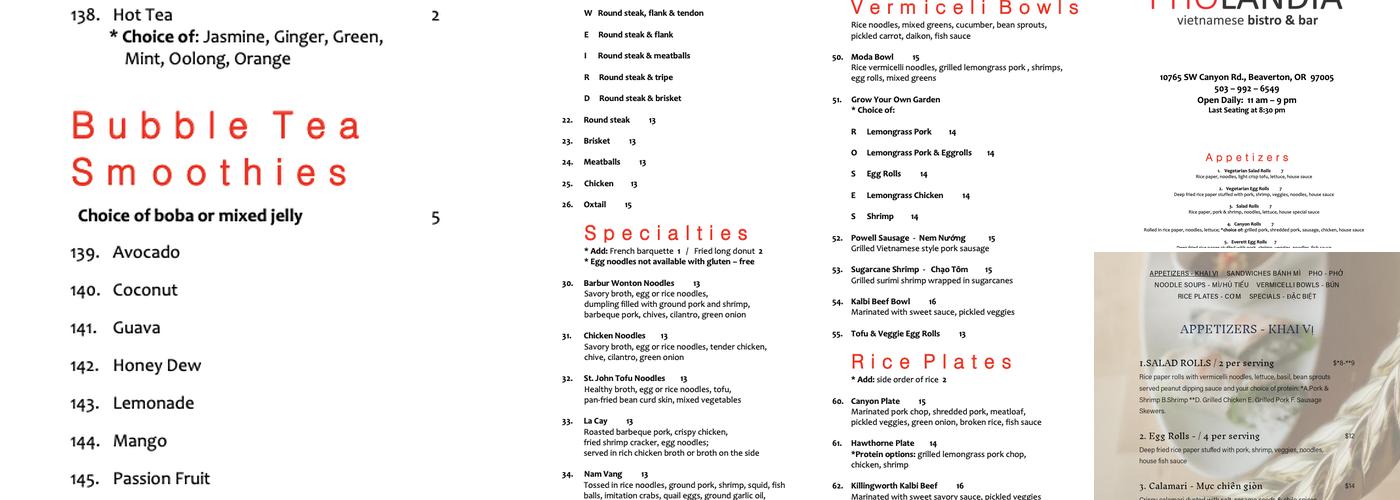 Pholandia Menu