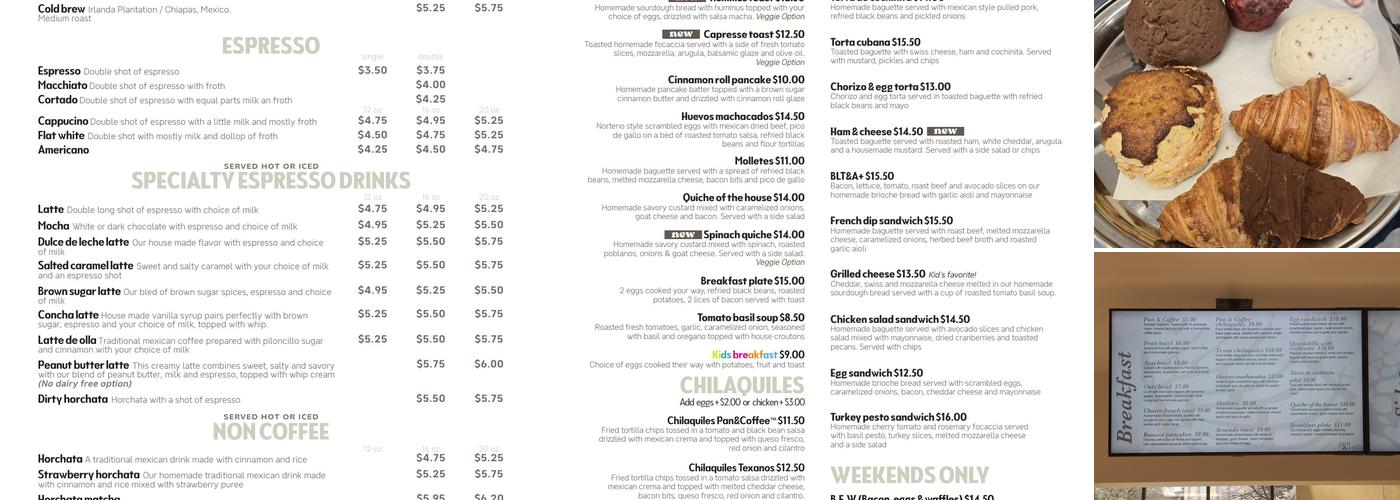 Pan & Coffee Menu
