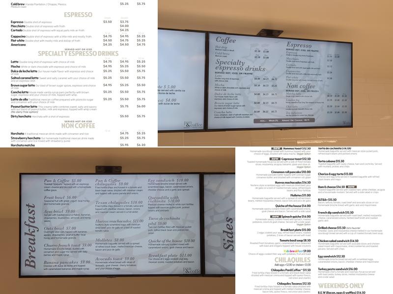 Pan & Coffee Menu