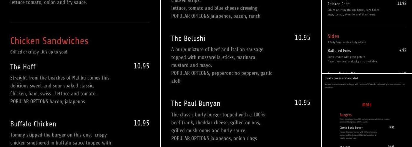Burly Burger Menu