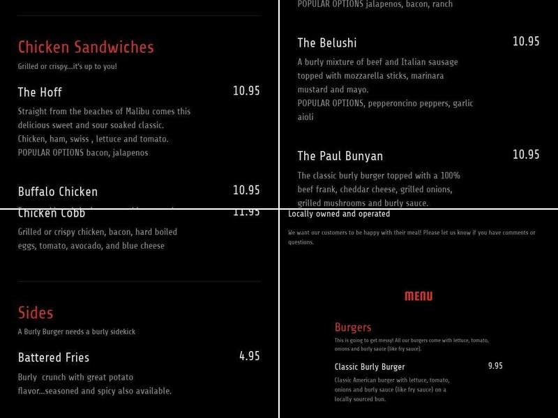Burly Burger Menu