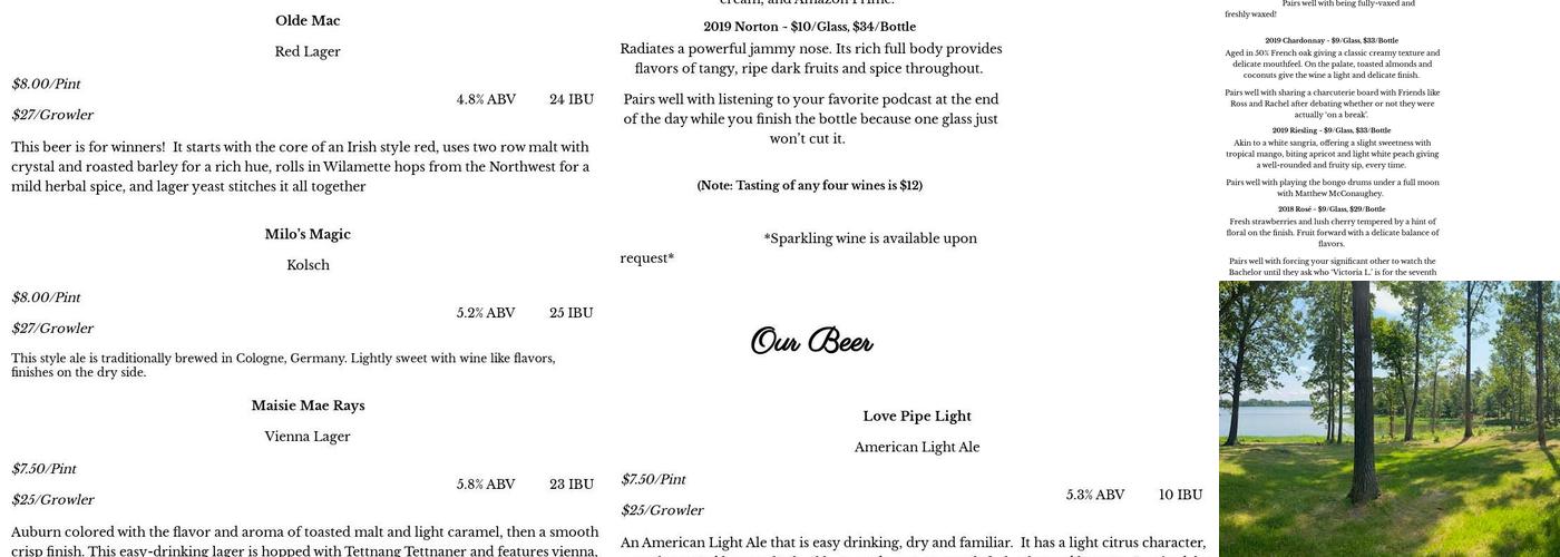 The Winery at Sunshine Ridge Farm Menu