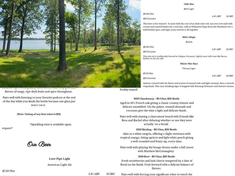 The Winery at Sunshine Ridge Farm Menu
