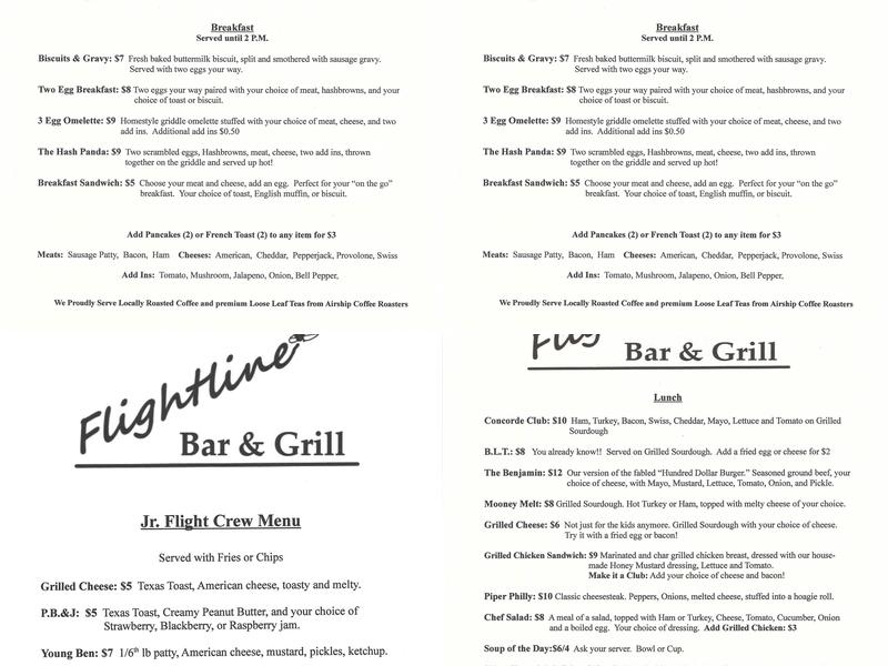 Flightline Bar & Grill Menu