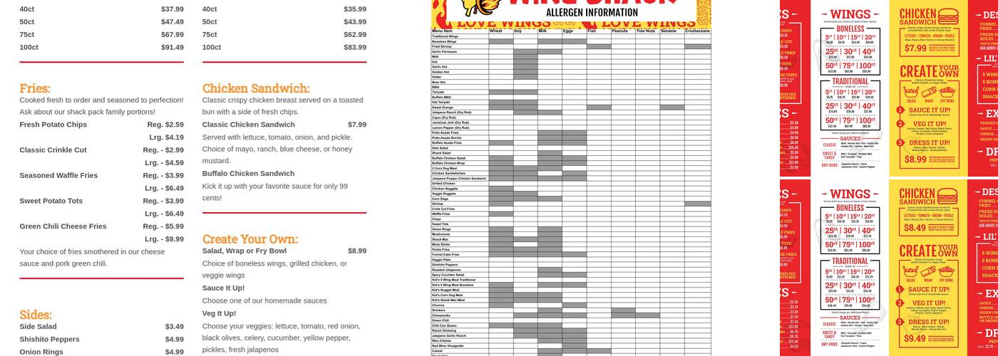 Wing Shack 35th Ave Menu