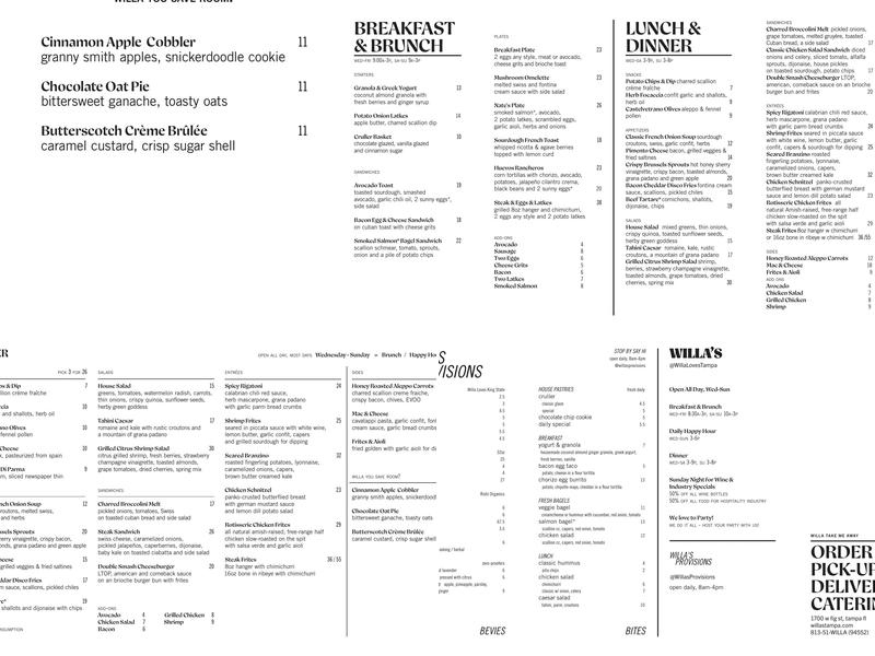 Willa's Menu