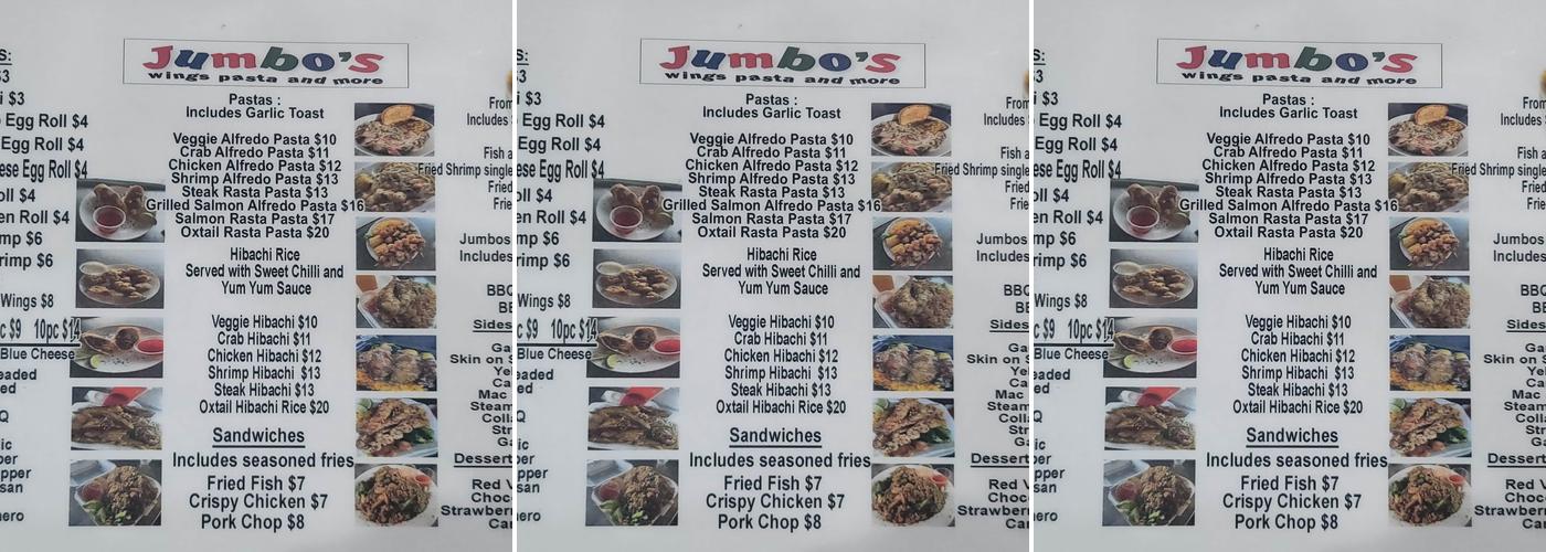 Jumbo's Restaurant Menu