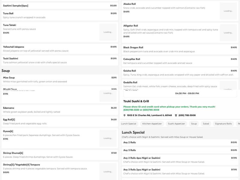 Tsuki Sushi & Grill Menu