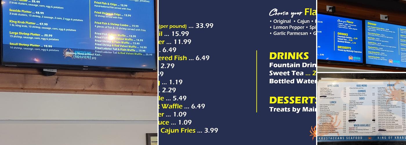 Krustaceans Seafood Menu