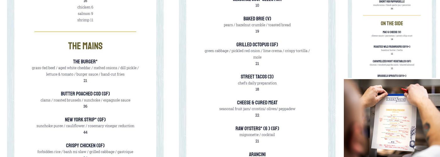 Front & Main Menu